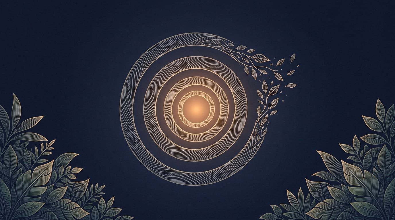 Calm botanical banner illustrating practices to stop overthinking and quiet the mind