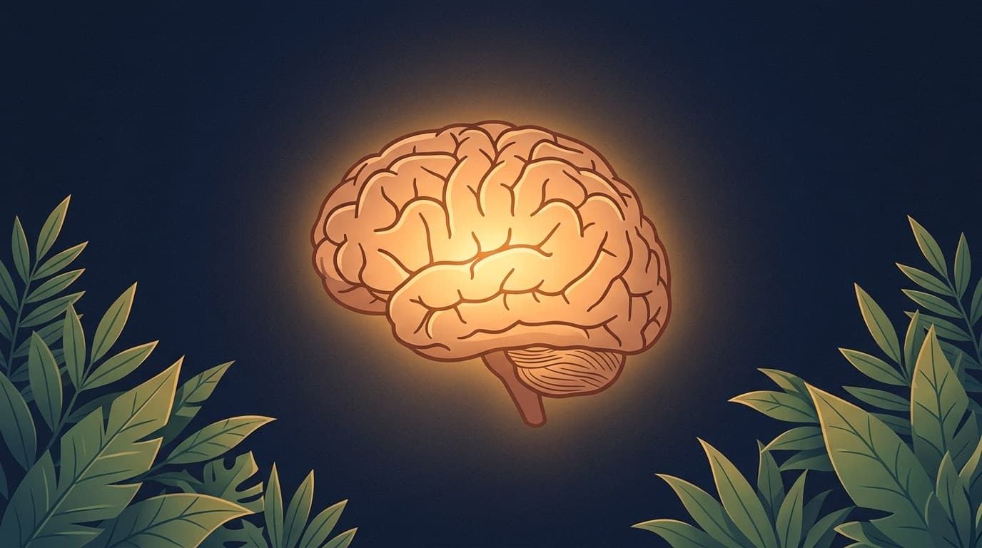 Botanical banner illustrating what mindfulness does to the brain