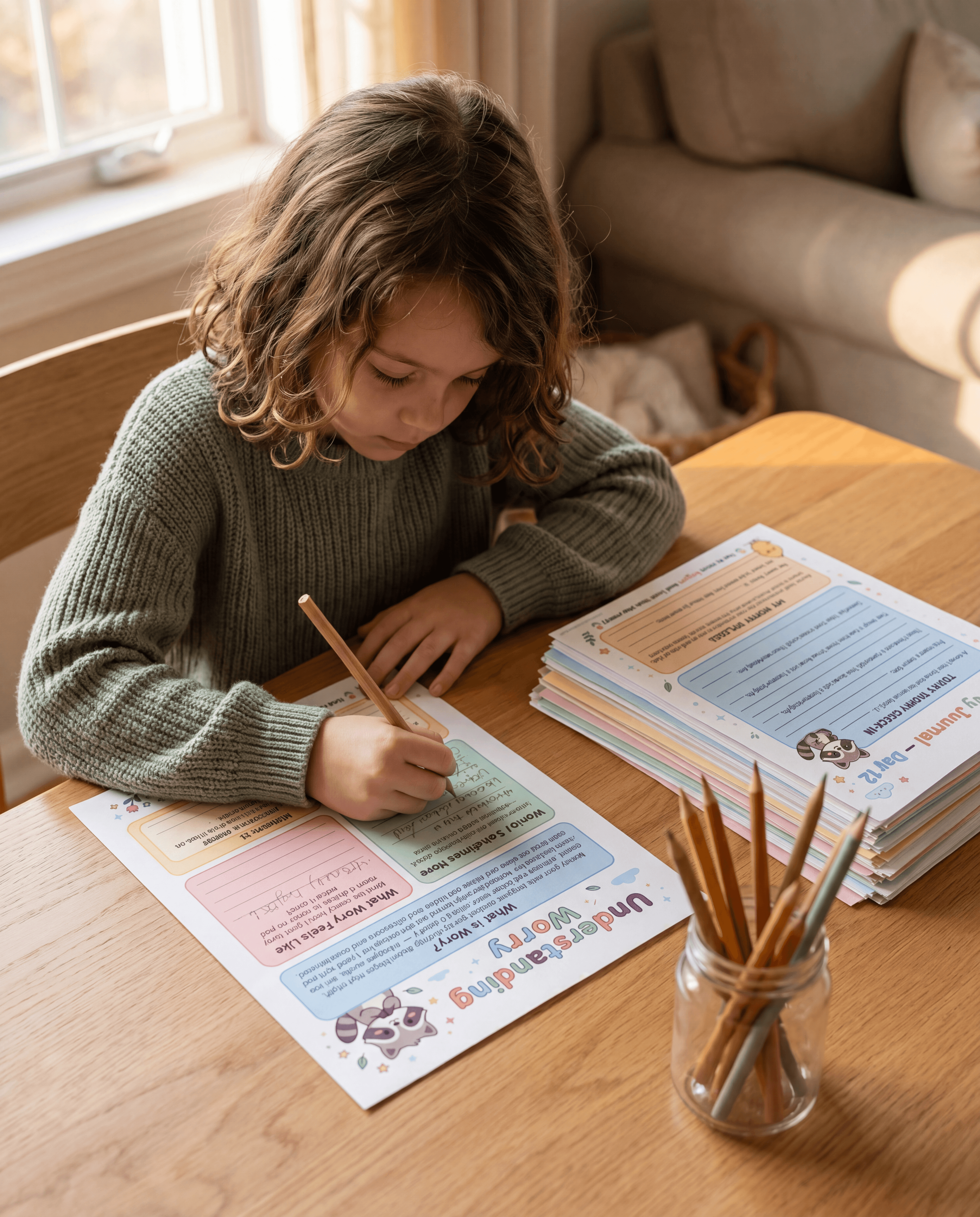 Child working on a mindfulness worksheet