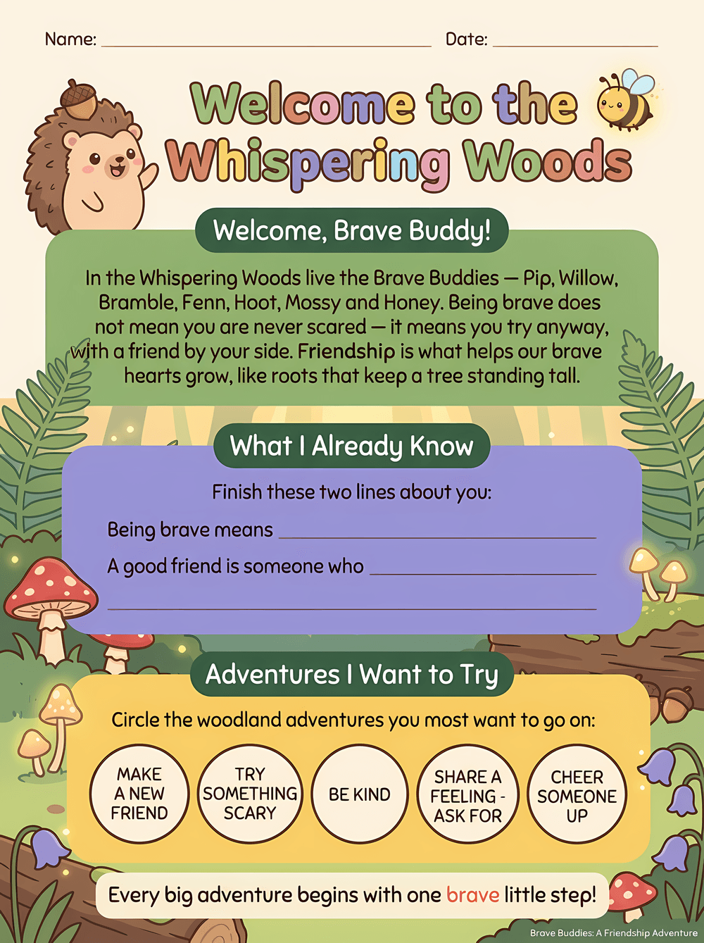 Brave Buddies: A Friendship Adventure worksheet 1