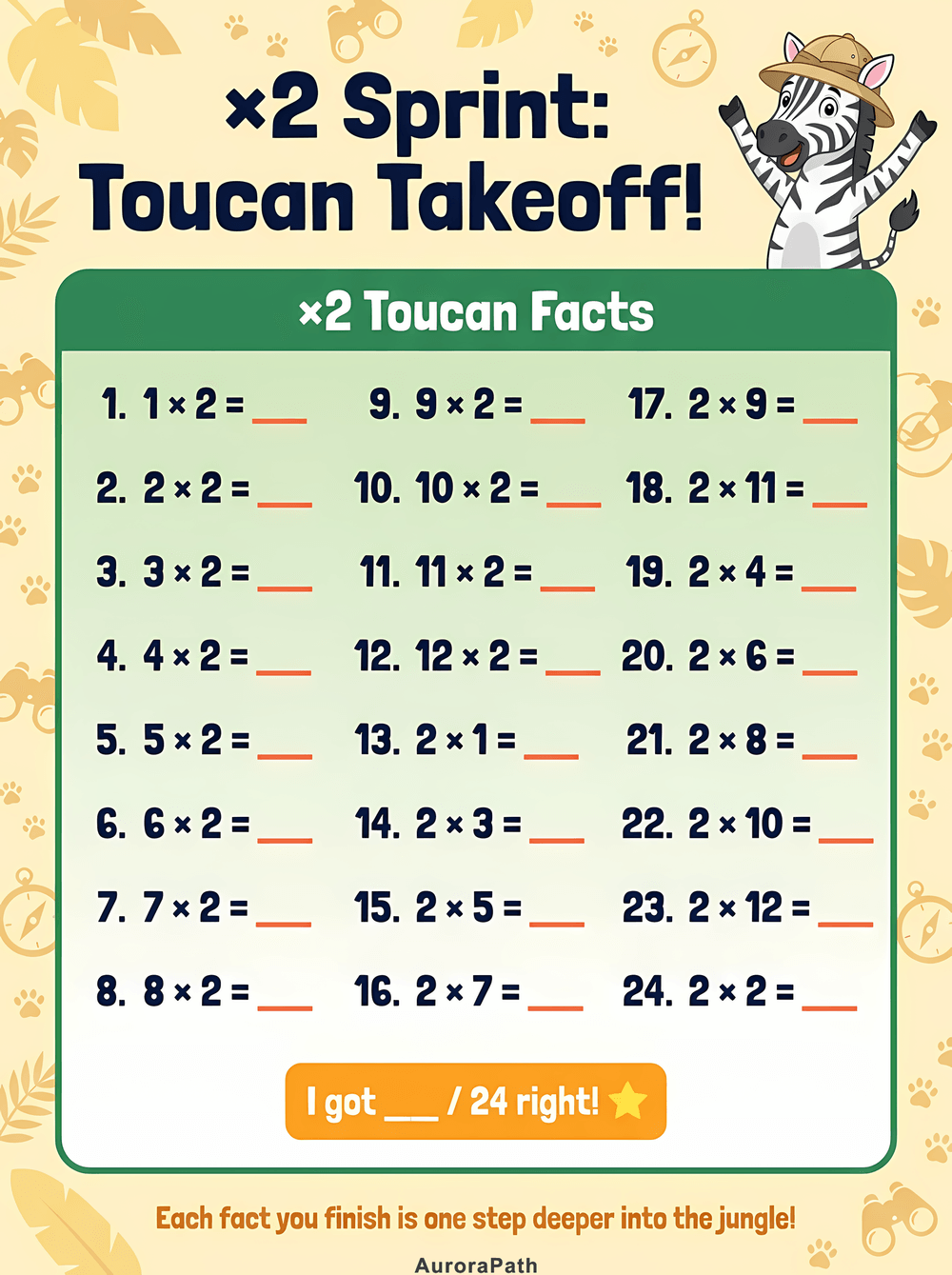 Multiply by the Jungle — 3rd Grade ×2 to ×5 Times Tables worksheet 2