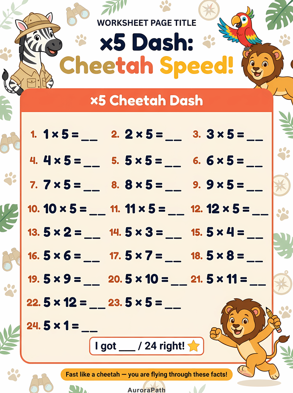 Multiply by the Jungle — 3rd Grade ×2 to ×5 Times Tables worksheet preview 5