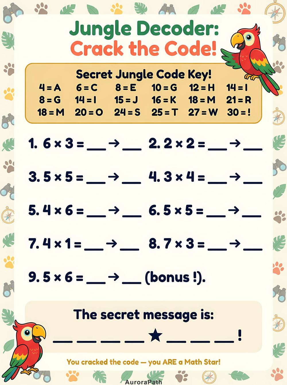 Multiply by the Jungle — 3rd Grade ×2 to ×5 Times Tables worksheet preview 6