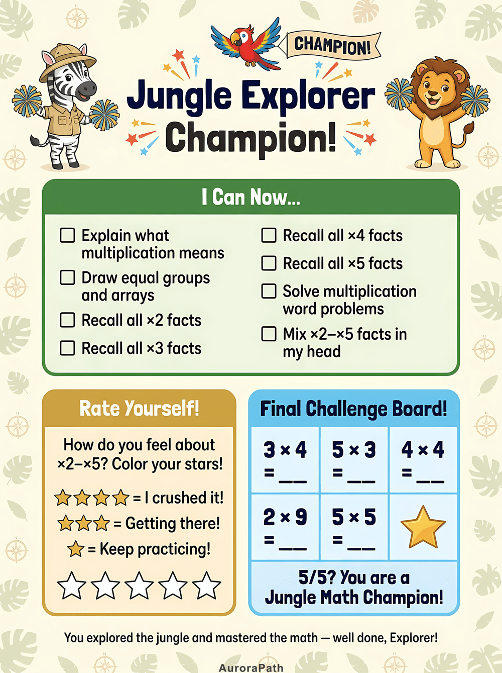 Multiply by the Jungle — 3rd Grade ×2 to ×5 Times Tables worksheet preview 7